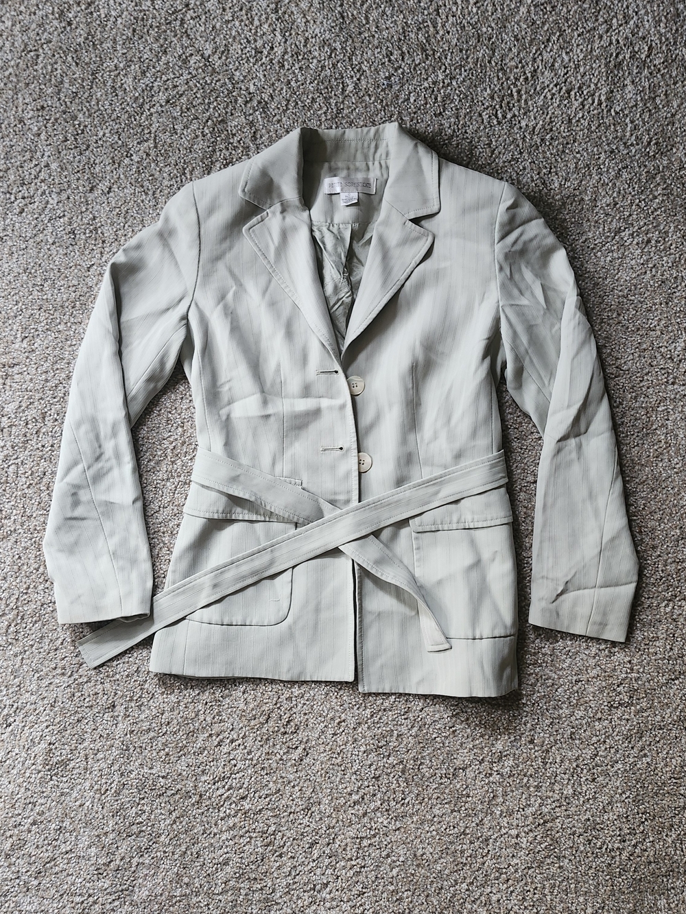 Petite Sophisticate Light Sage Belted Blazer